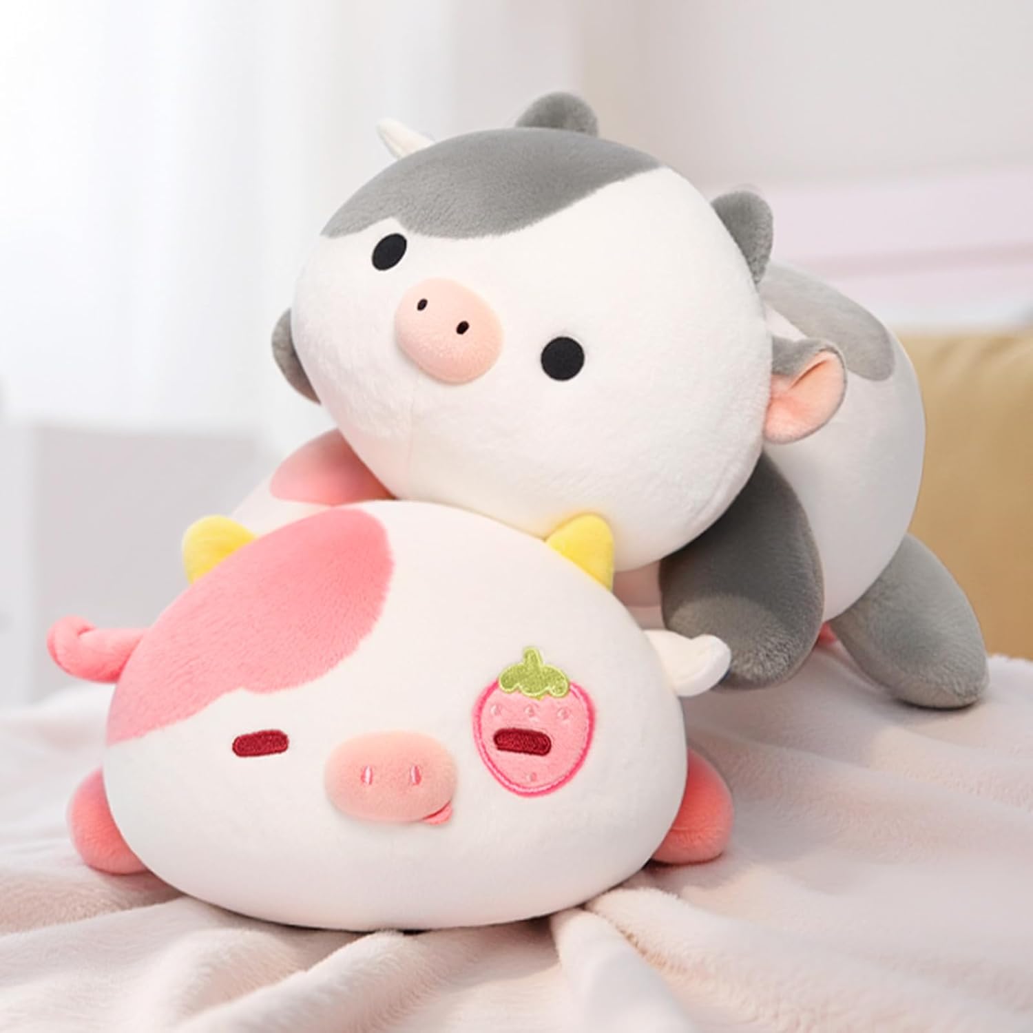 Mewaii Cute Cow Plush Pillow Kawaii Strawberry Cuddle Comfy for Kids Girls