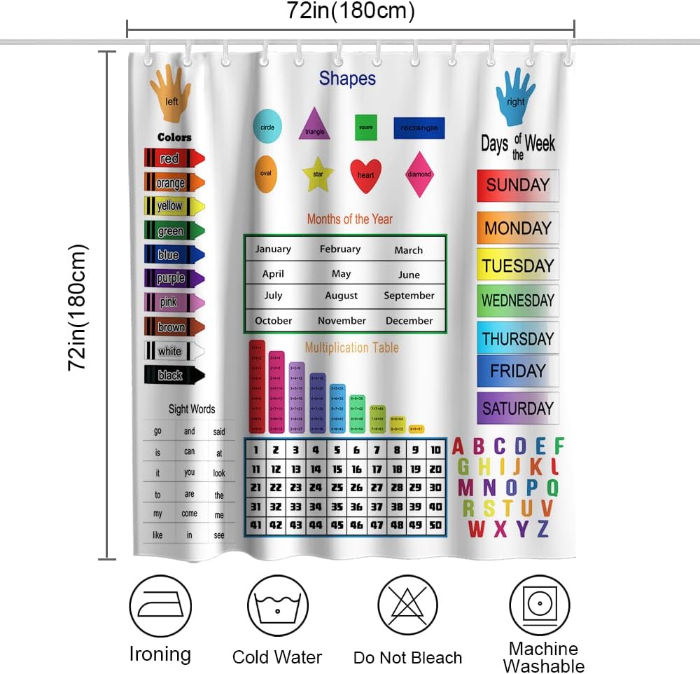 OTRANTO Education Theme Shower Curtain Set 72x72 Waterproof
