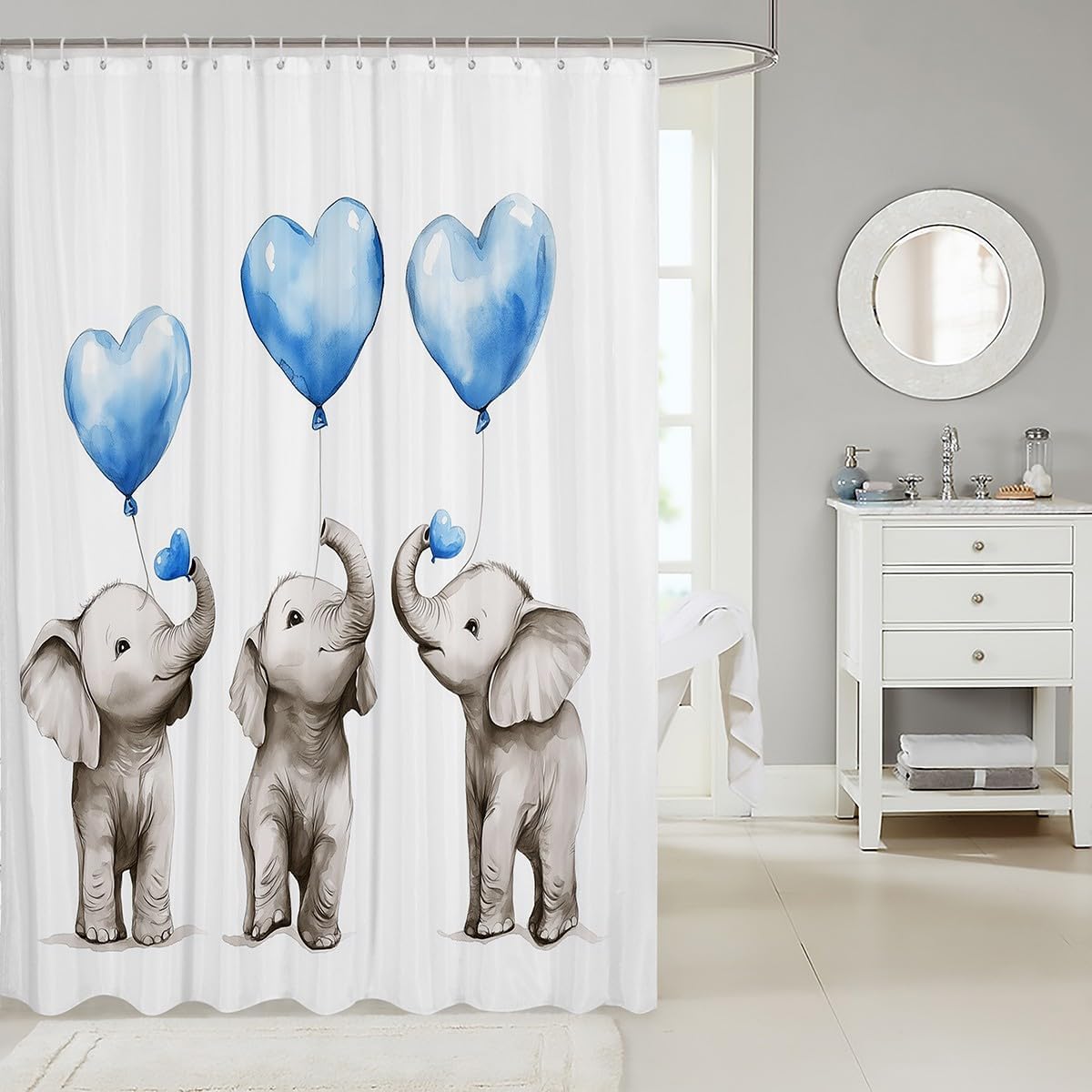 Elephant Shower Curtain 72x78 In 3D Pattern