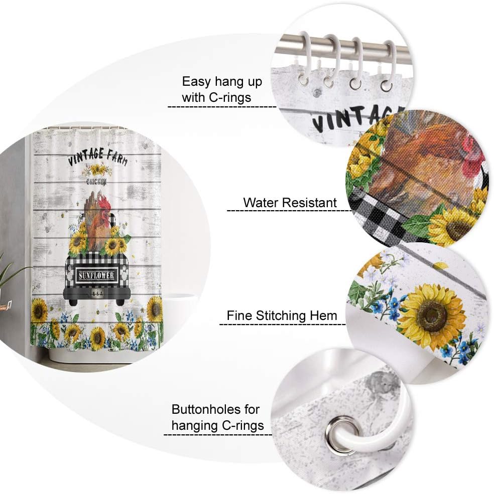 Stylish Water Repellent Bathroom Curtain Set with 12 Hooks