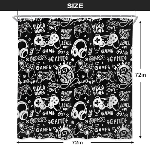 Boys Gamer Shower Curtain 72Wx72H Inch Gaming Controller Waterproof Design