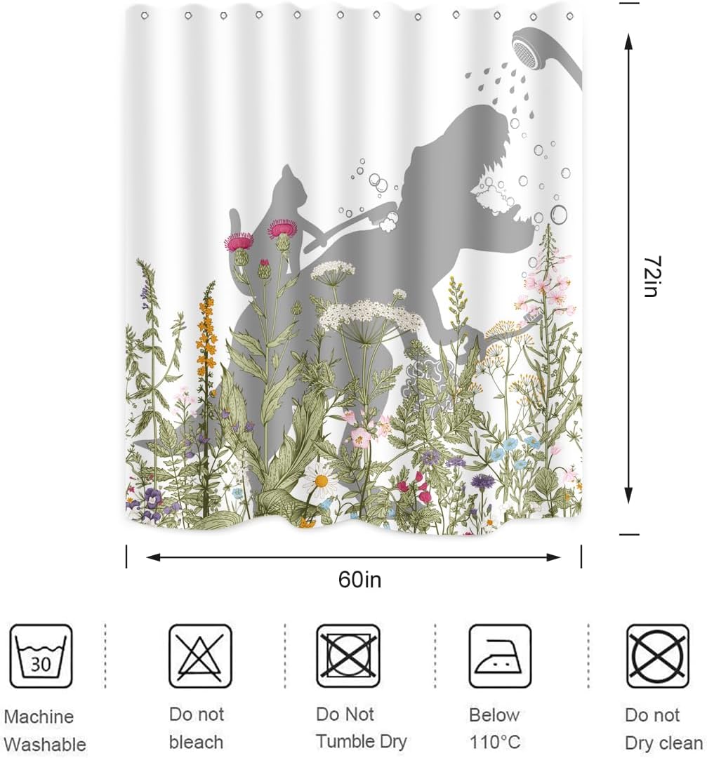 Funny Dinosaur Cat Shower Curtain