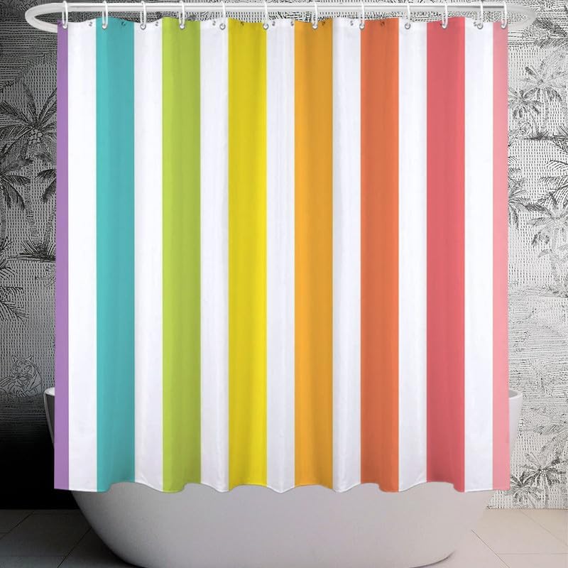 SRINKOC Rainbow Washable Kids Shower Curtain Set with 12 Hooks