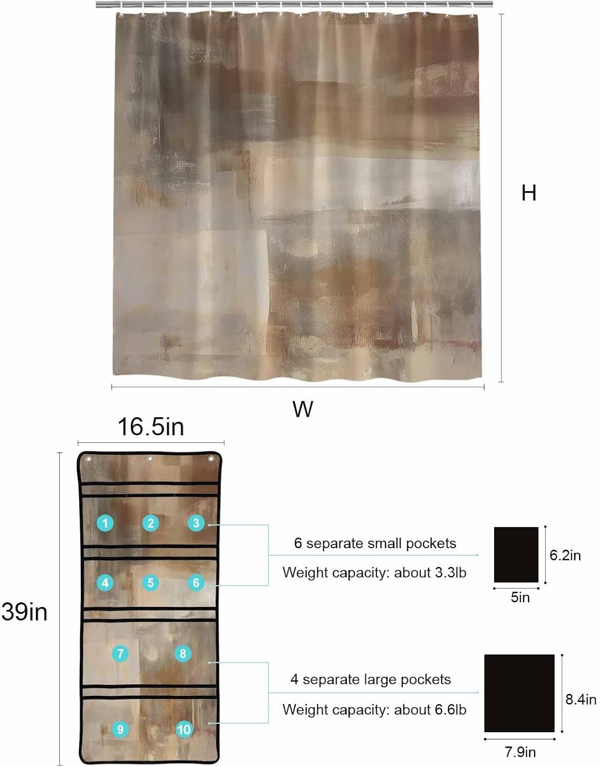 Waterproof Shower Curtain Organizer - 48x72 Brown