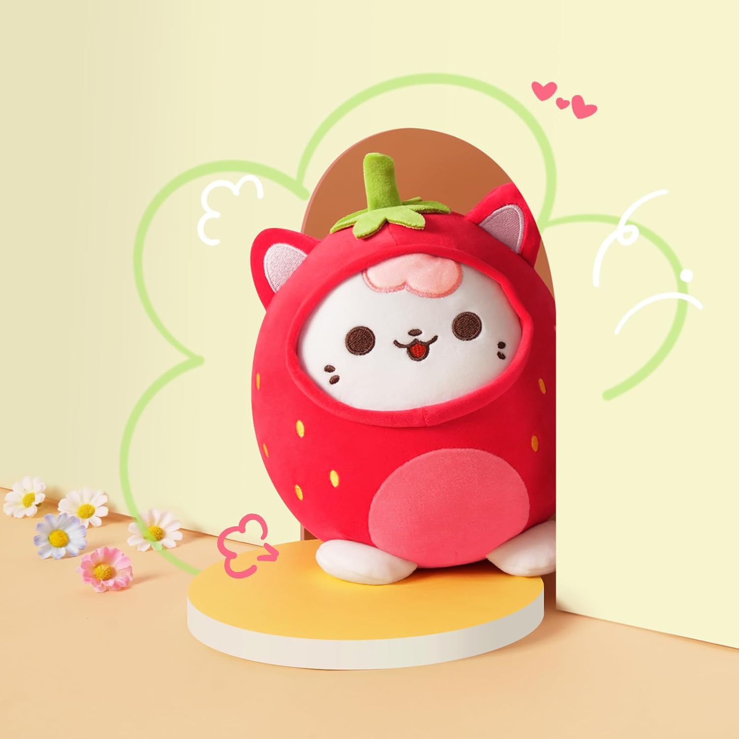 PEACH CAT Strawberry Cat Plush Pillow Red 8