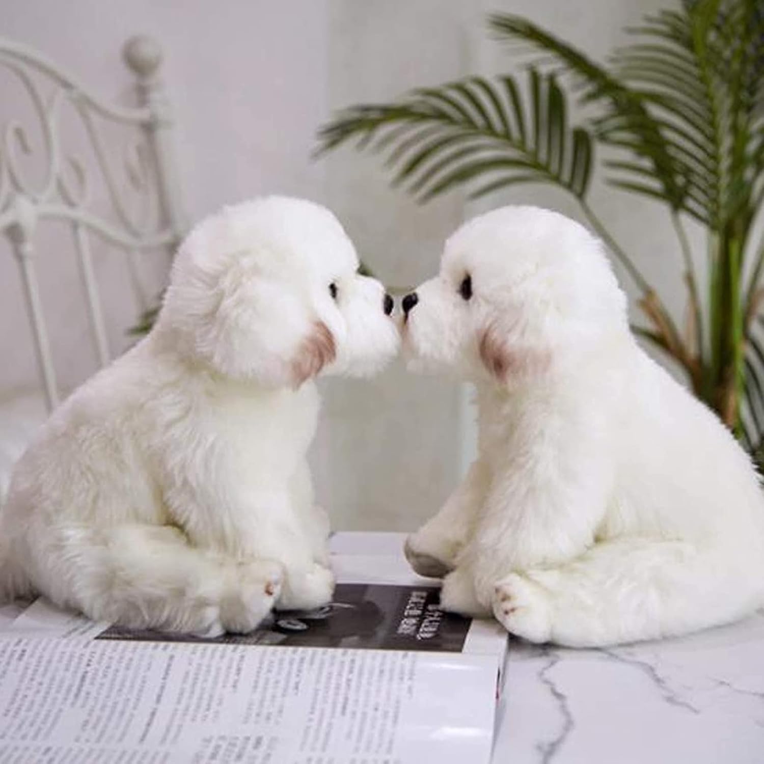 QREZAA 14 Realistic Plush Maltese Dog