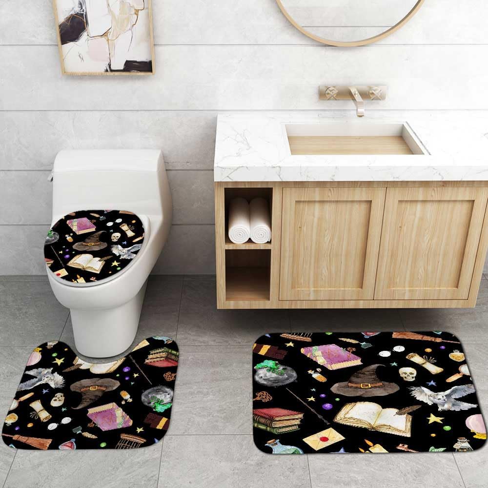 4PCS Witchy Magic Halloween Shower Curtain Set with Rugs