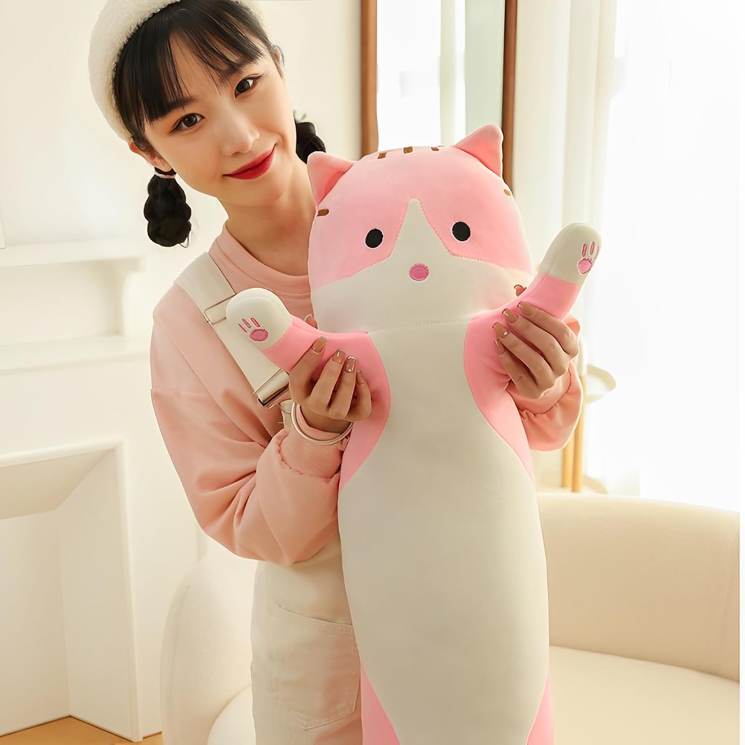 WUYU Plush Cat Pillow for Kids and Girlfriend 150cm Pink