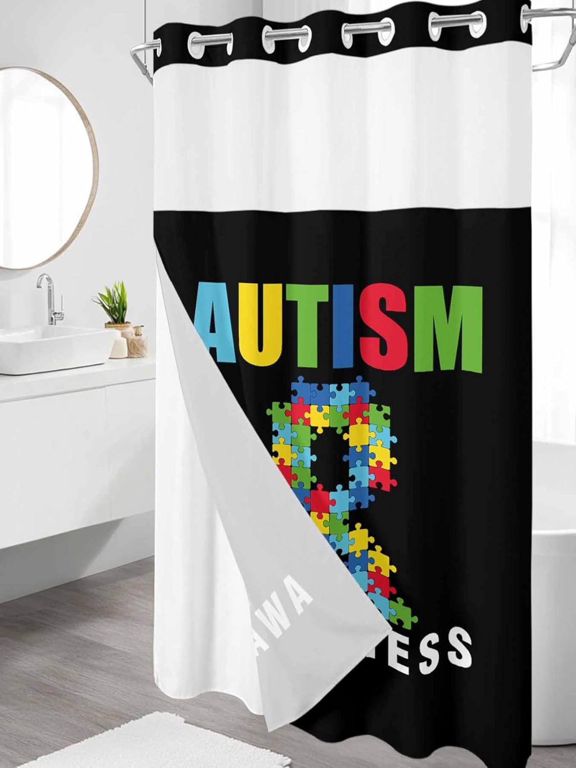 TocaHome No Hook Shower Curtain with Snap Liner 36x78