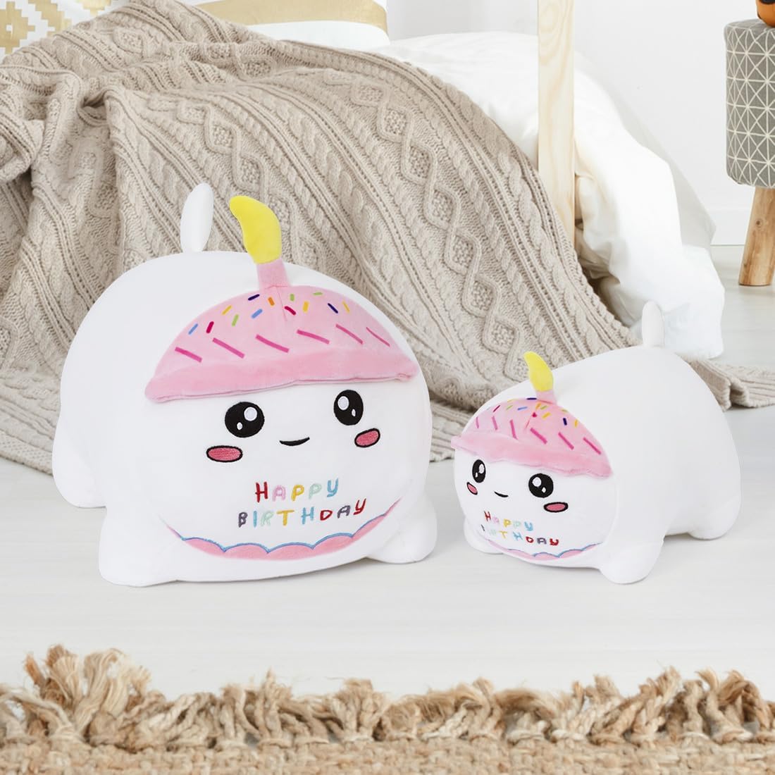 Yeqivo Birthday Cat Plush Pillow for Kids White 98 25cm