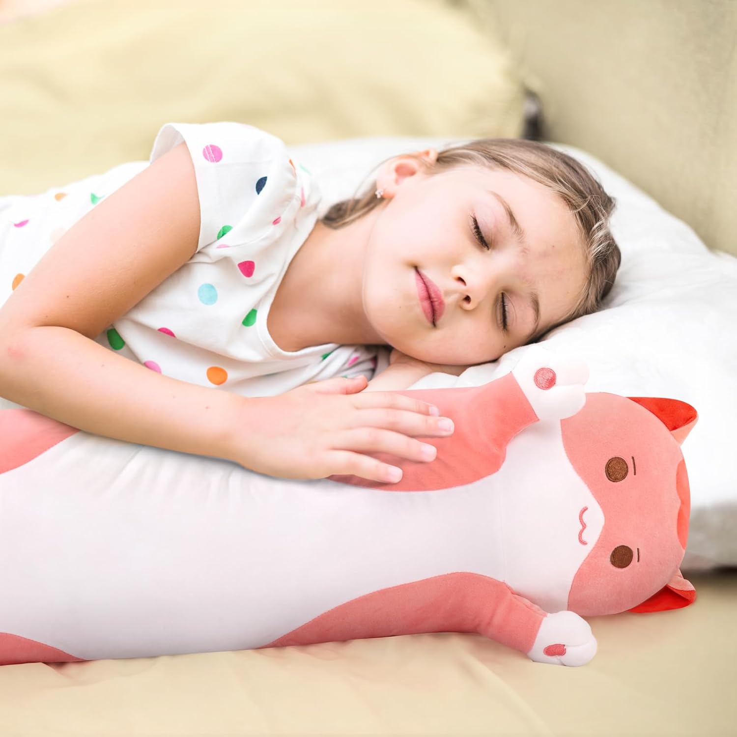 Long Cat Plush Body Pillow - Cute Pink Stuffed Animal
