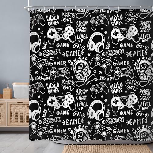 Boys Gamer Shower Curtain 72Wx72H Inch Gaming Controller Waterproof Design