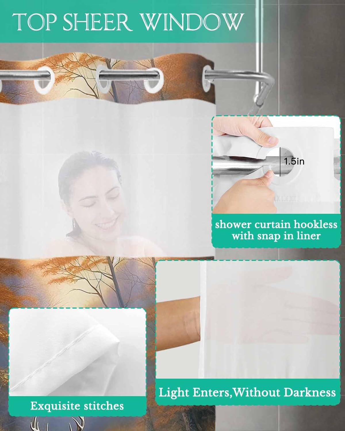 YESOF66 Sunset Forest Waterproof Shower Curtain Set No Hooks