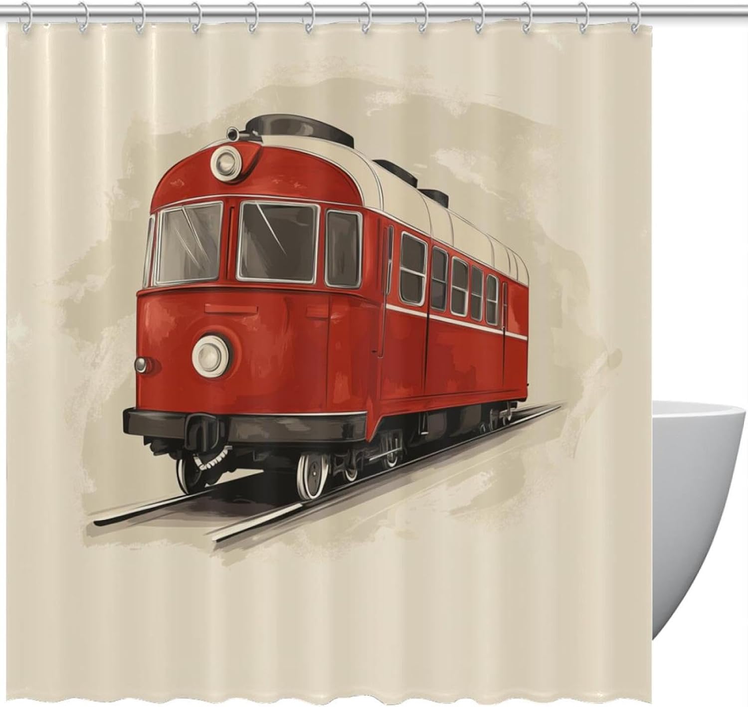 Watercolor Retro Rail Car Shower Curtain Set