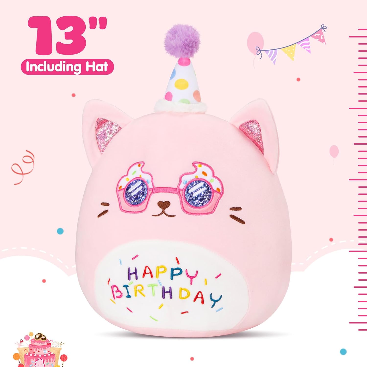 Happy Birthday Plush Cat Pillow