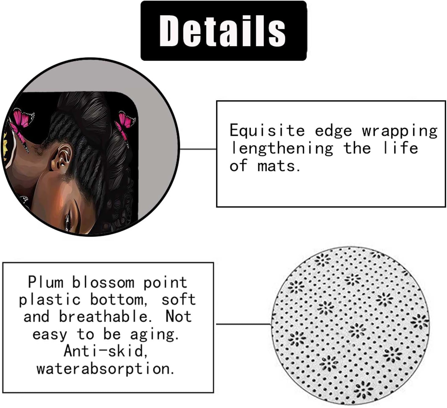 4PCS Black Girl Shower Curtain Set with Rugs Quotes