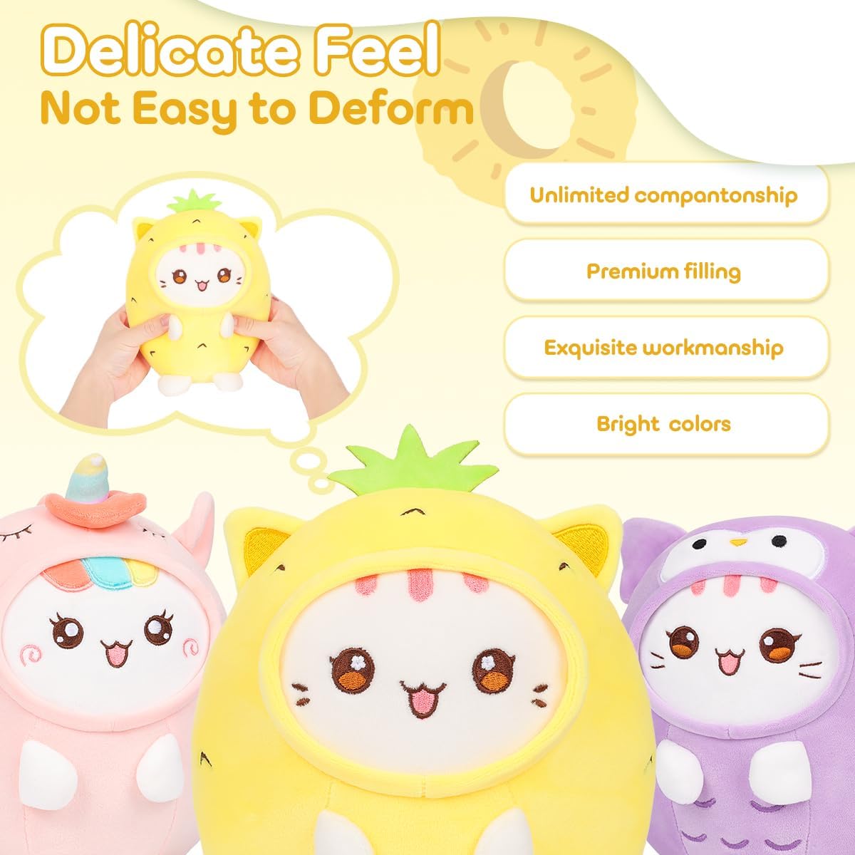 Cute Plush Pineapple Cat Pillow 8 Inch Kawaii Kitten Plushie