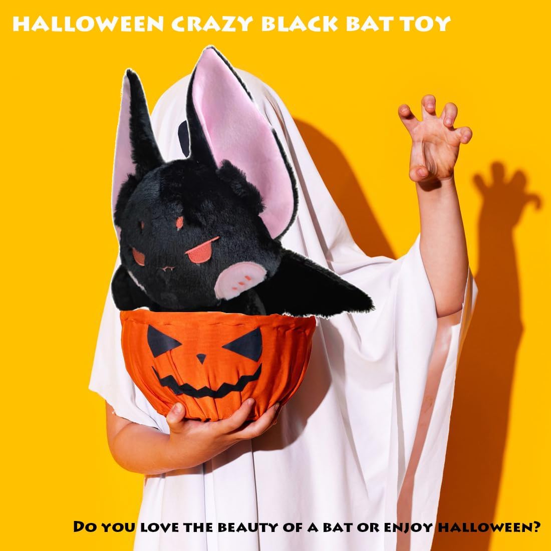 ELAINREN Crazy Black Bat Plush Toy Halloween Stuffed Soft Pillow
