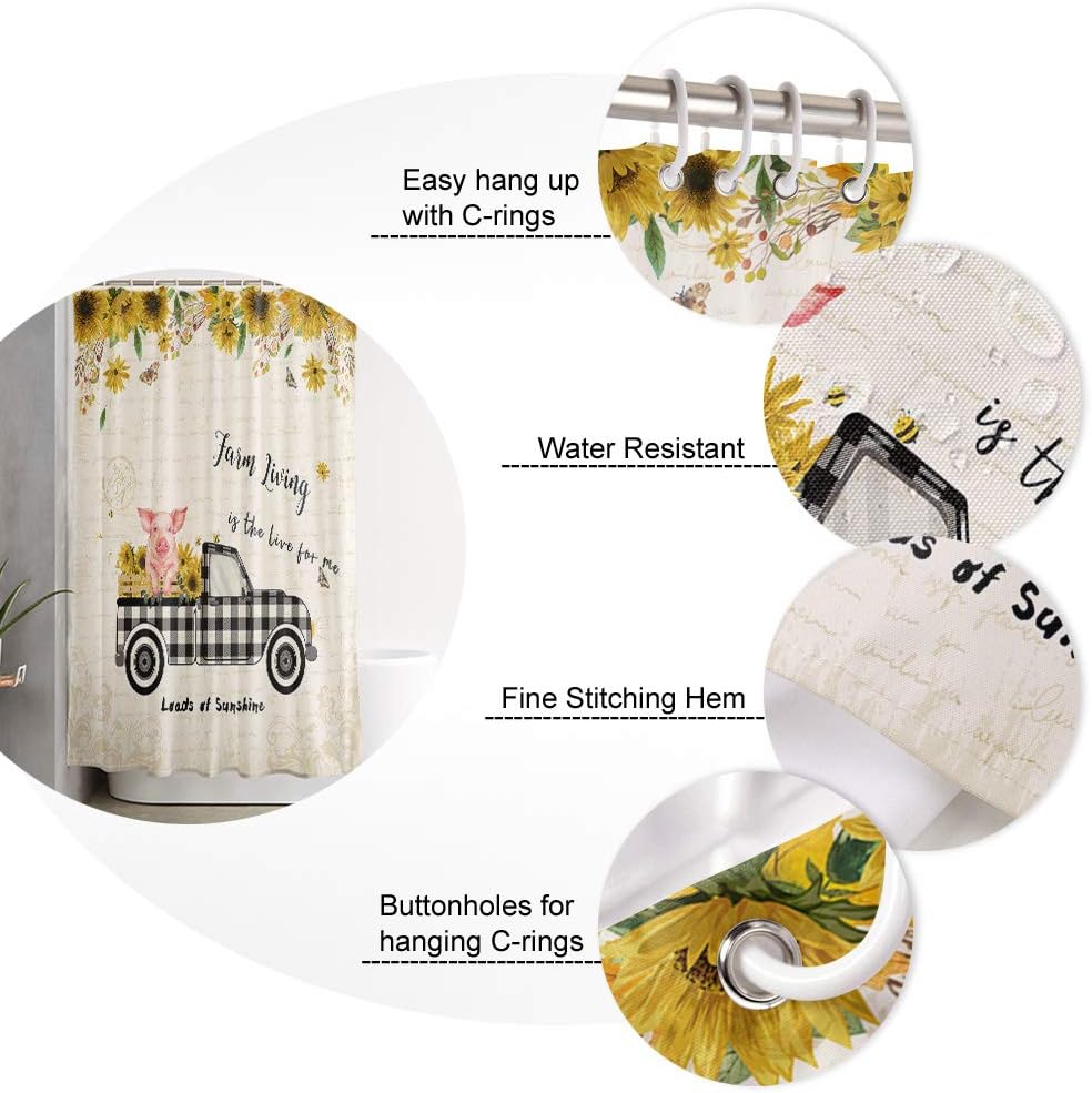 Waterproof Bathroom Curtain Set Buffalo Check Plaid with 12 Hooks TocaHome