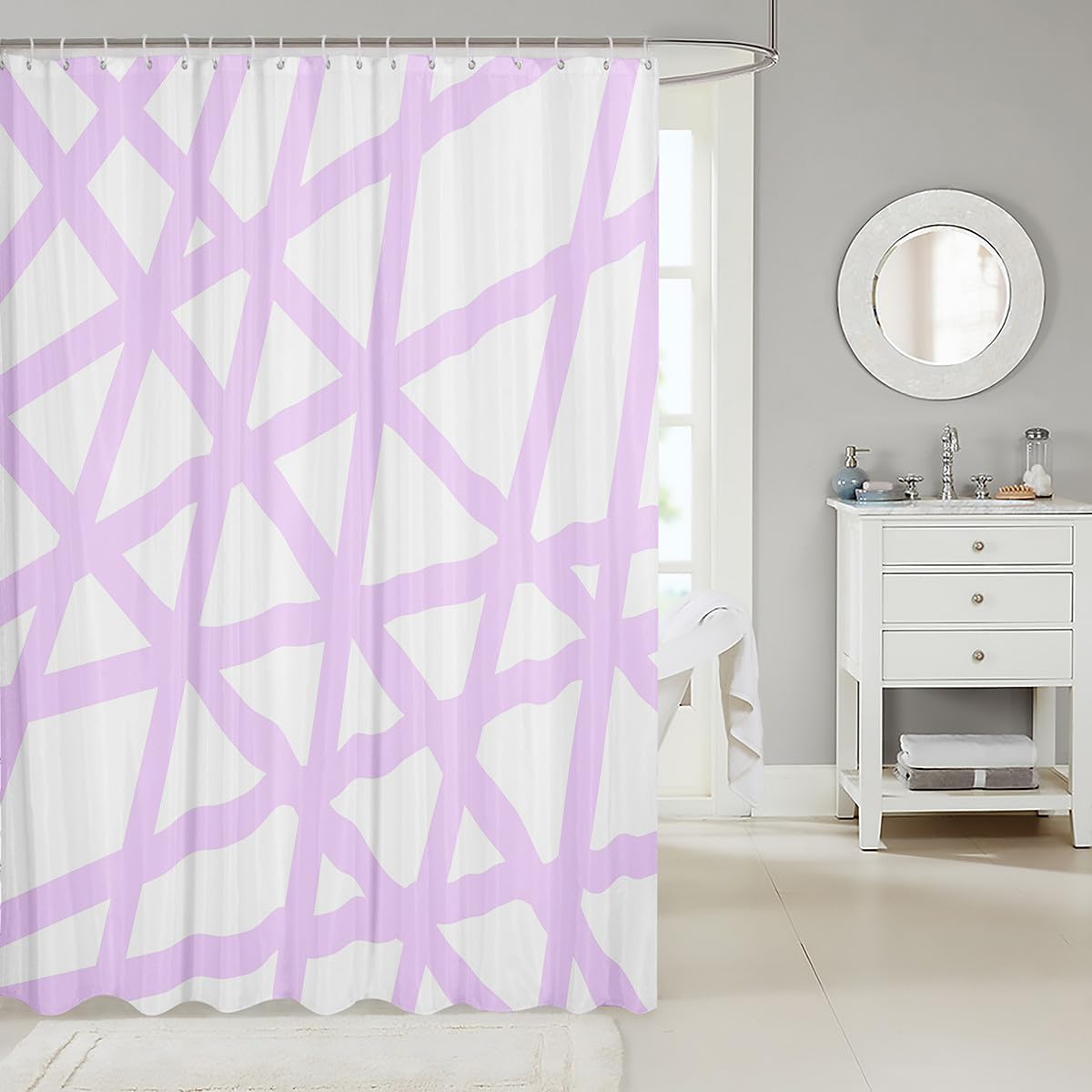Manfei White Purple Showers Bath Curtain Set for Travel Home
