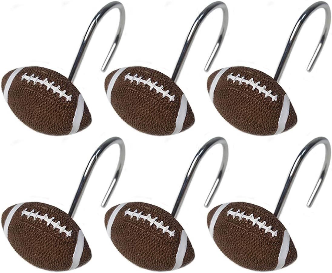 Football-Themed Shower Curtain Hangers Set of 12