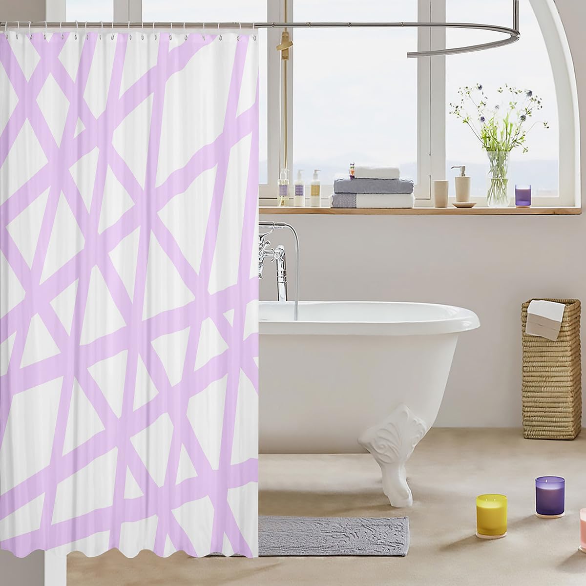 Manfei White Purple Showers Bath Curtain Set for Travel Home