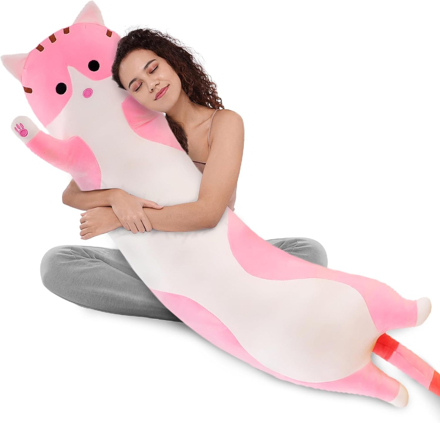 WUYU Plush Cat Pillow for Kids and Girlfriend 150cm Pink