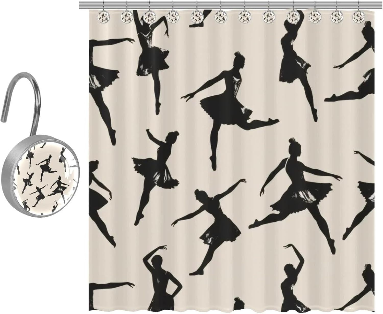 Dancing Ballet Girls Prints Shower Curtain Set