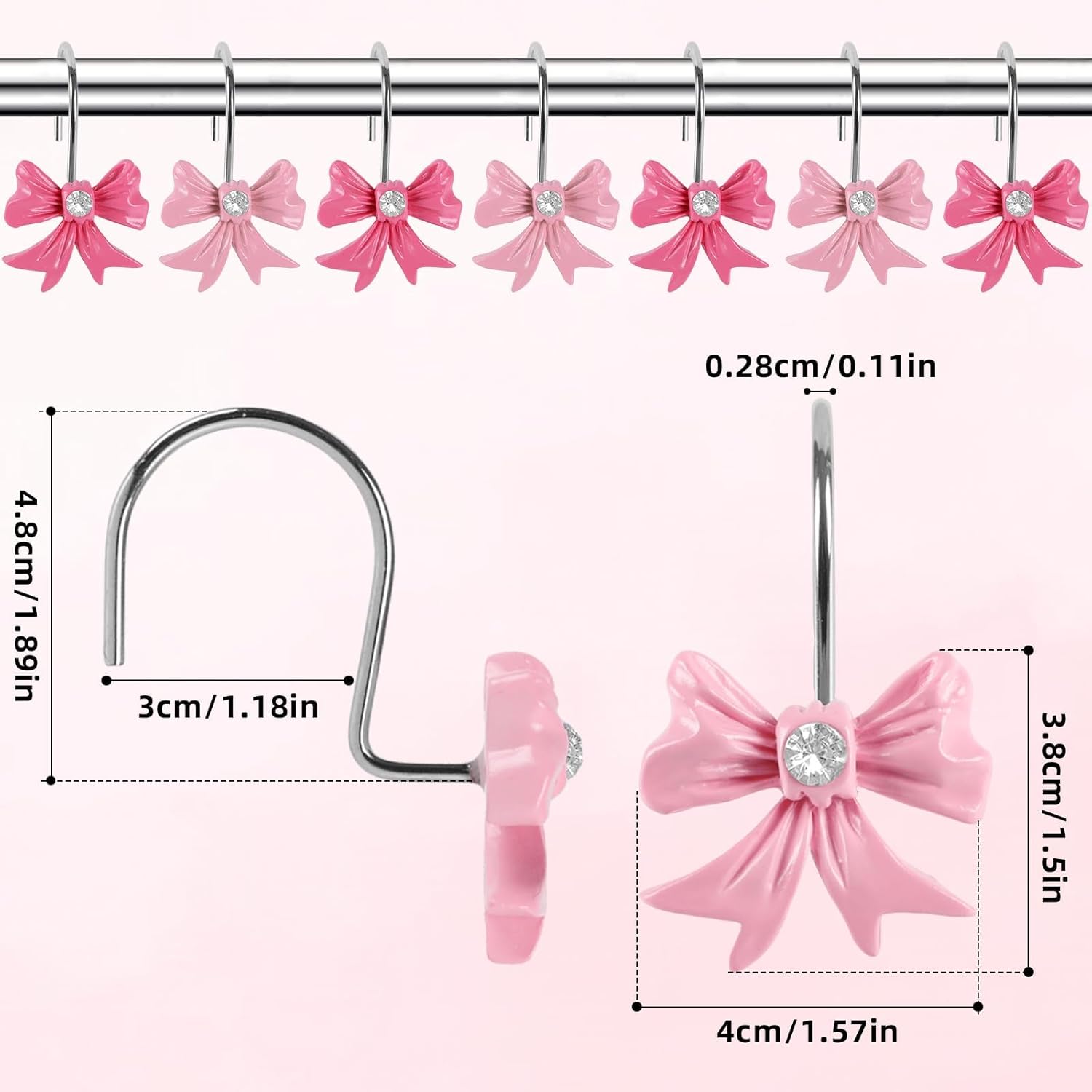 Durable Elegant Pink Bow Shower Curtain Hangers