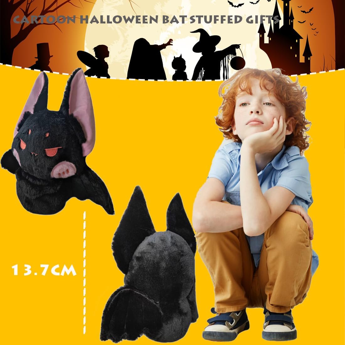ELAINREN Crazy Black Bat Plush Toy Halloween Stuffed Soft Pillow