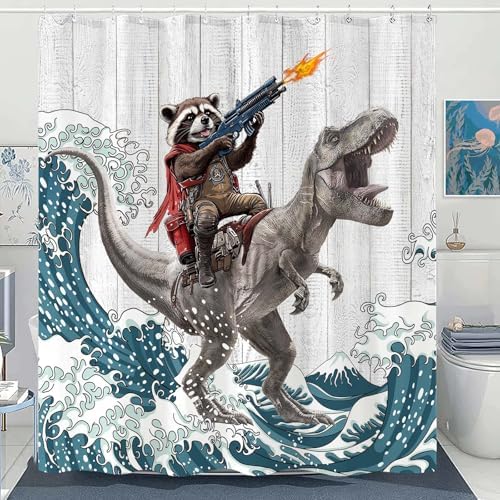 Funny Raccoon Dinosaur Bath Curtain