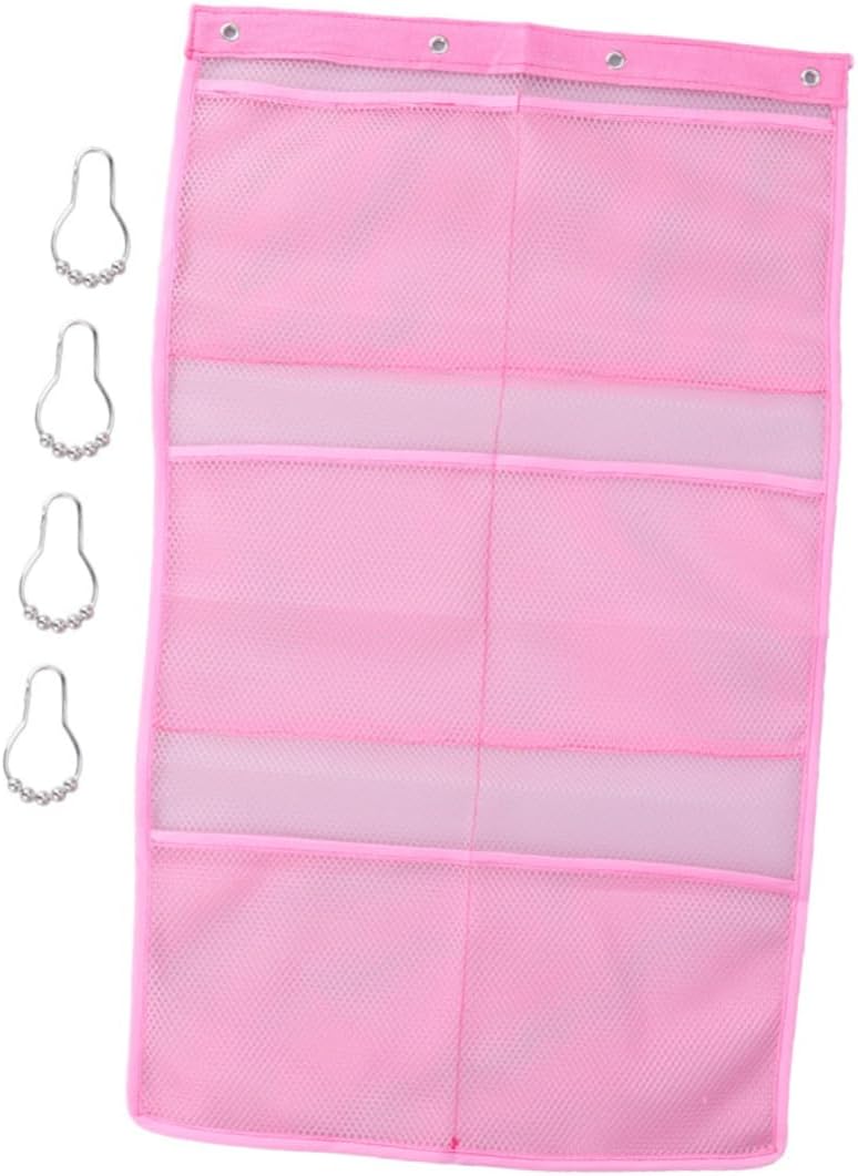 SHOWERORO Space-Saving Mesh Organizer 4-Ring Hangers Pink