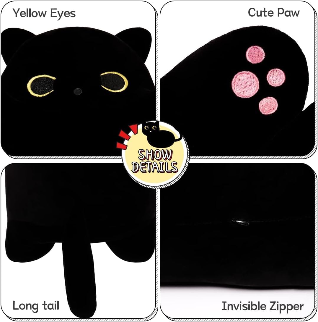 Vivid Long Plush Cat Pillow for Kids and Girlfriend 70CM Full Black