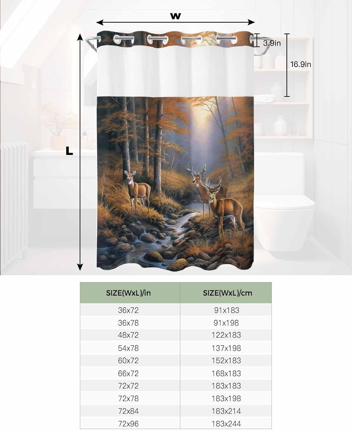 YESOF66 Sunset Forest Waterproof Shower Curtain Set No Hooks