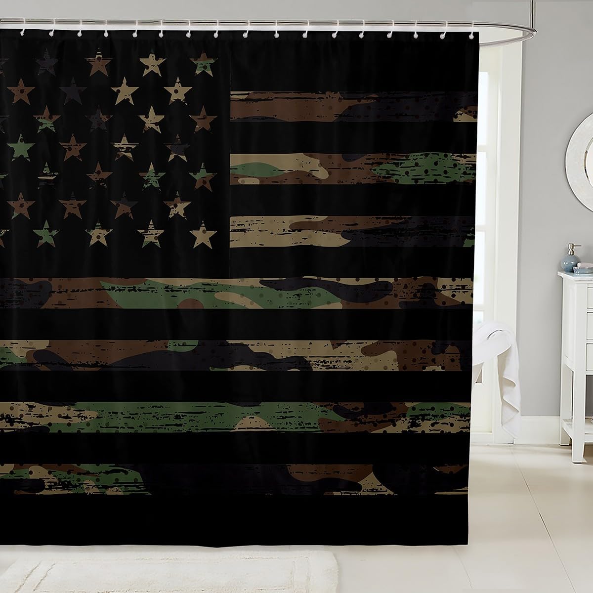 Camouflage American Flag Bath Curtain for Kids Boho Fun Feelyou