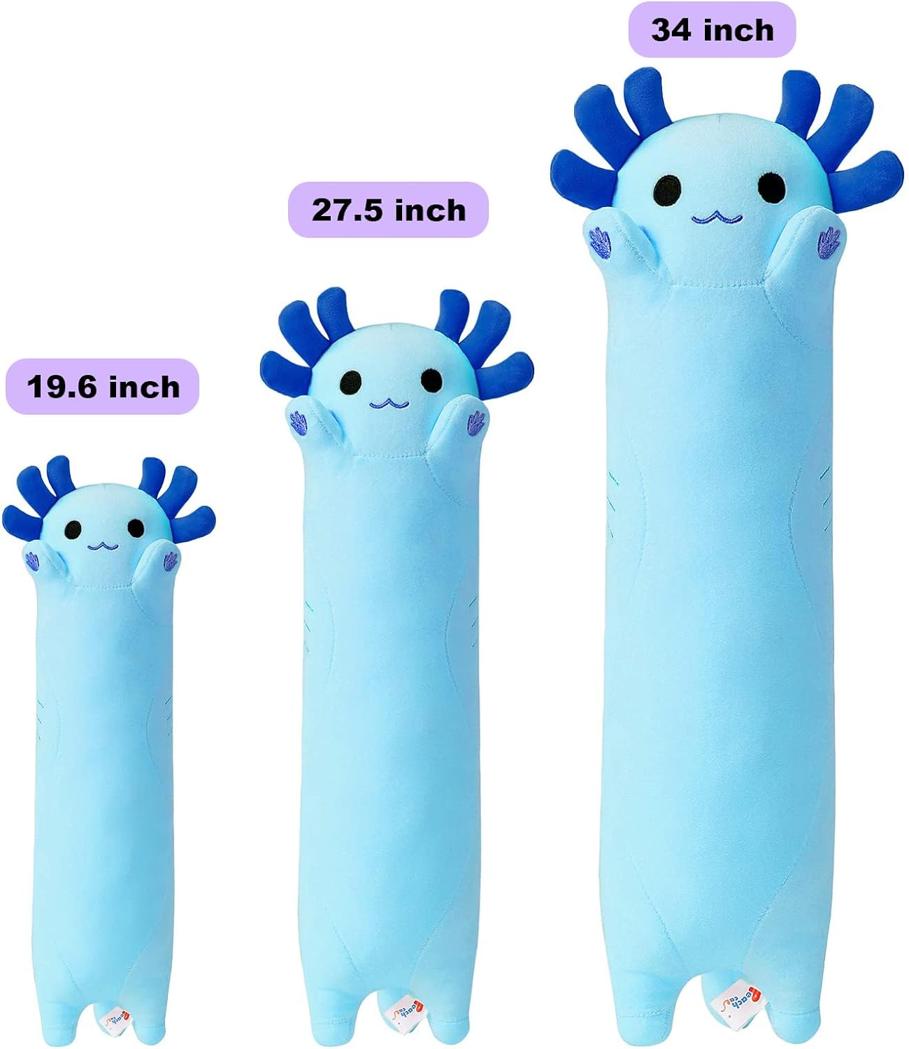 Blue Long Axolotl Plush Pillow for Kids and Adults