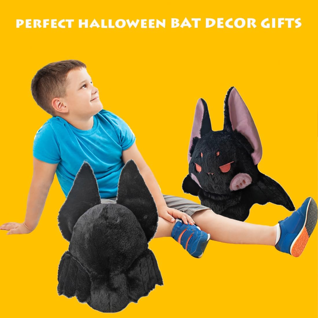ELAINREN Crazy Black Bat Plush Toy Halloween Stuffed Soft Pillow