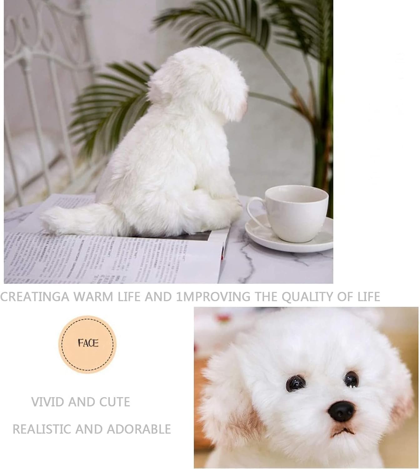 QREZAA 14 Realistic Plush Maltese Dog