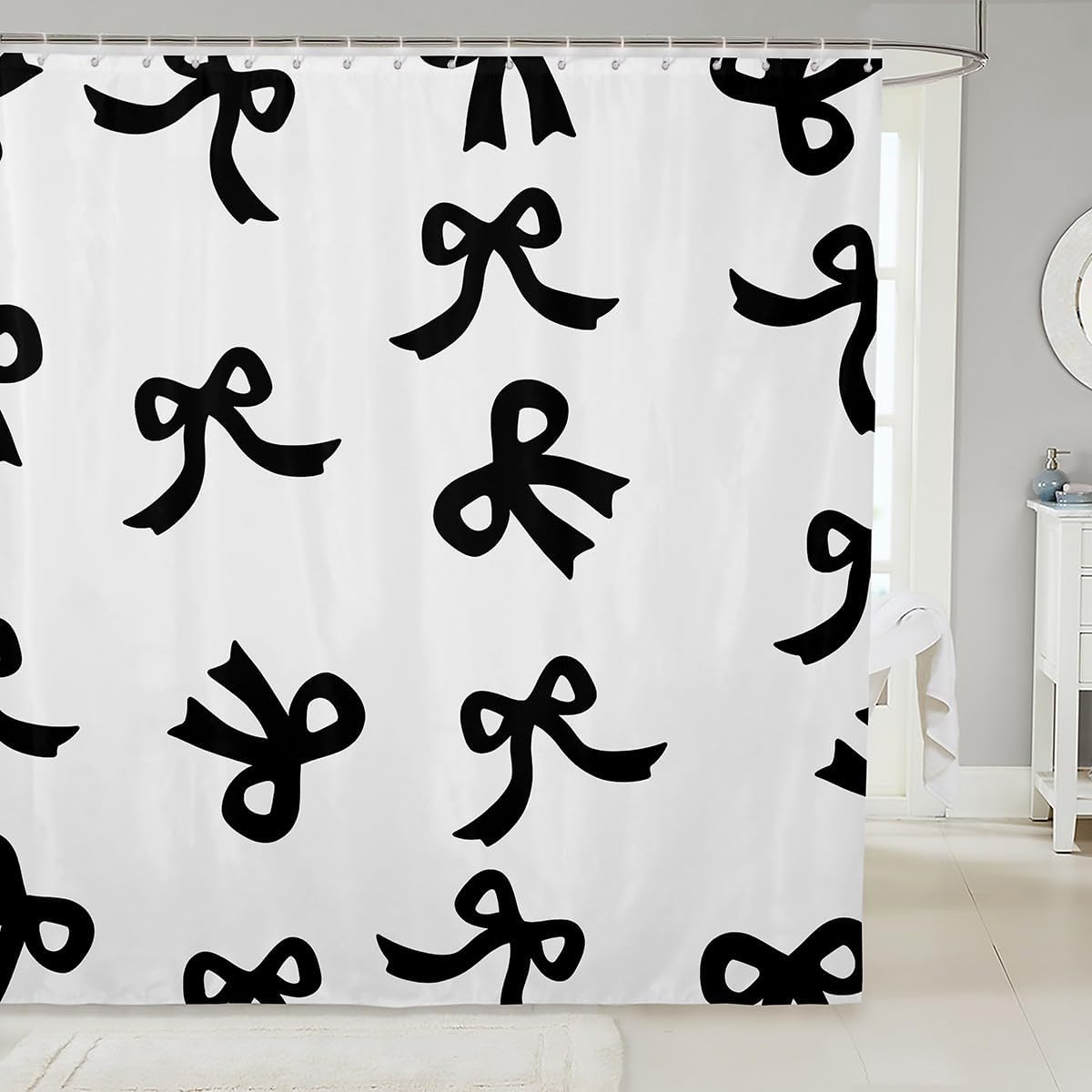 Off-White Bowknot Shower Curtain Set for Boys Girls Teens