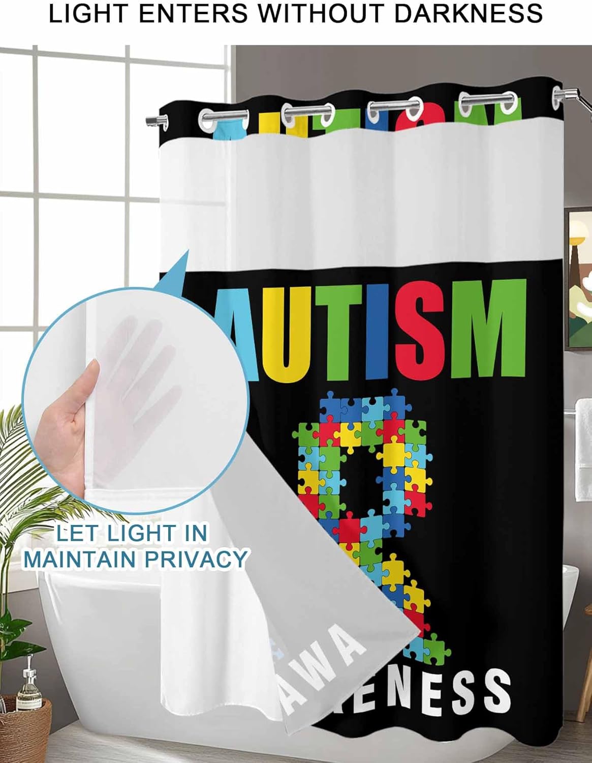 TocaHome No Hook Shower Curtain with Snap Liner 36x78
