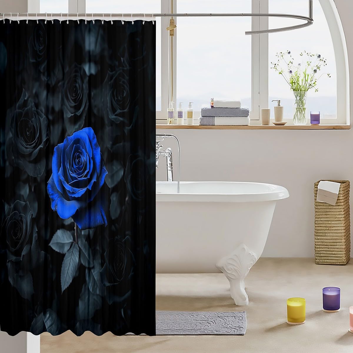 Beautiful Rose Floral Shower Curtain Set