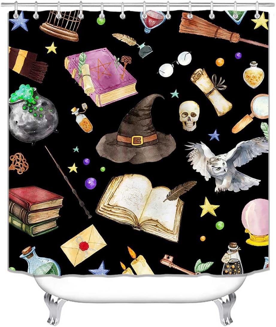 4PCS Witchy Magic Halloween Shower Curtain Set with Rugs