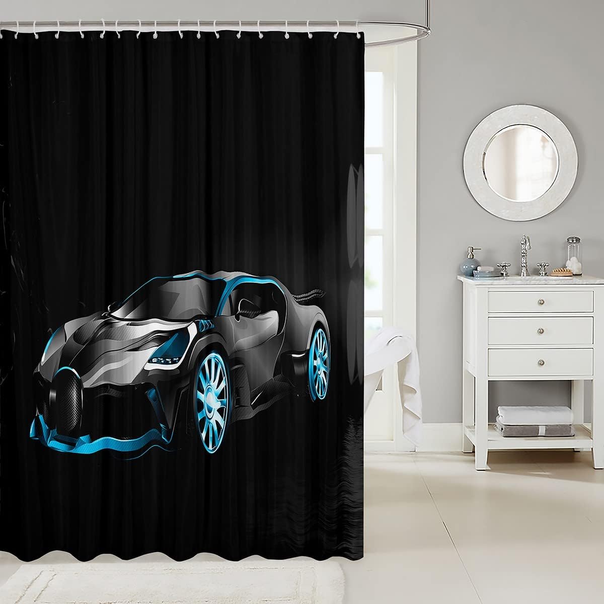 Feelyou 3D Sports Car Shower Curtain with 12 Hooks
