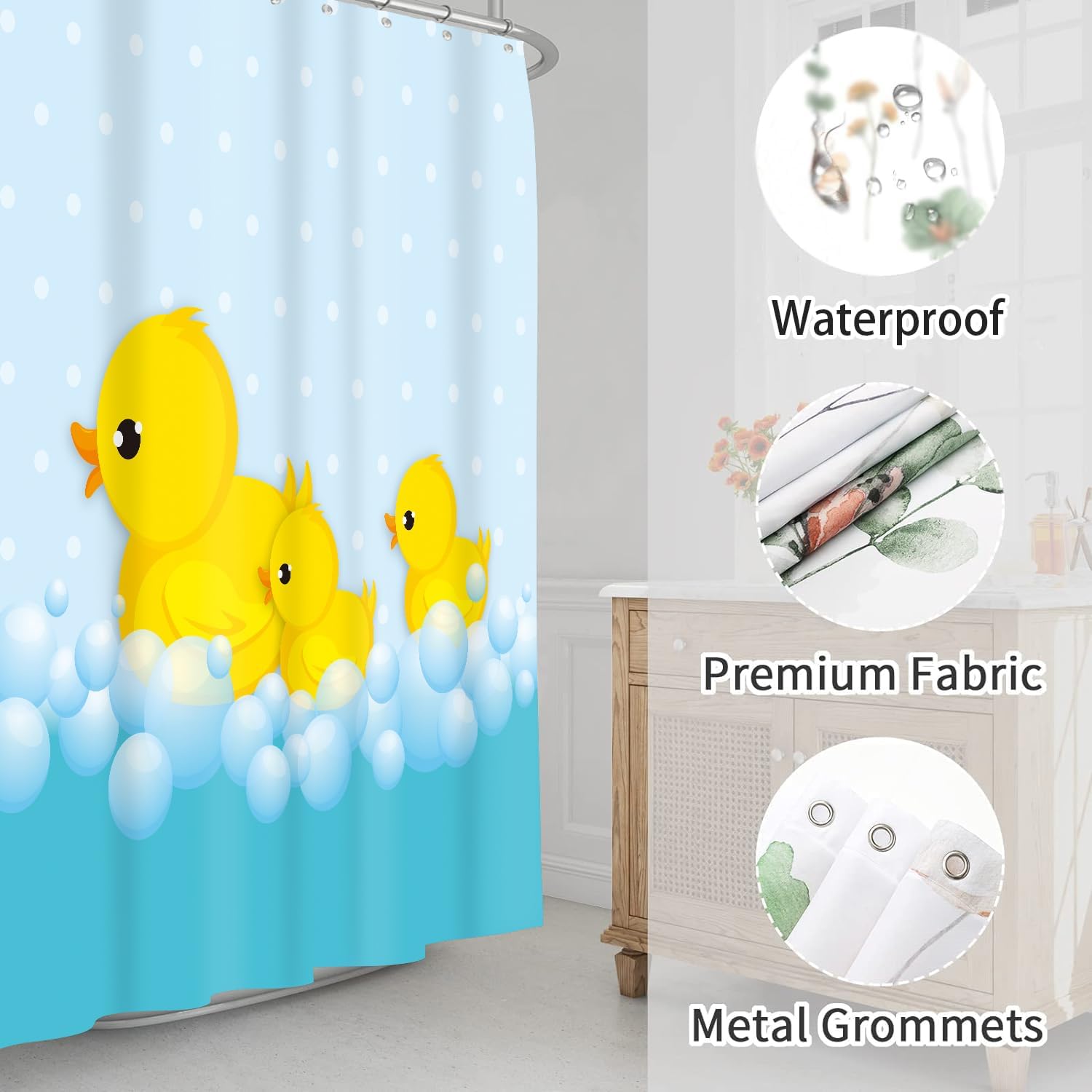 Cute Yellow Duck Bath Set with Non-Slip Rugs and Toilet Lid Cover