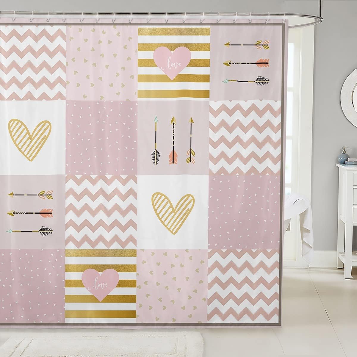 ugsu Castle Fairy Pink and White Washable bathroom curtain