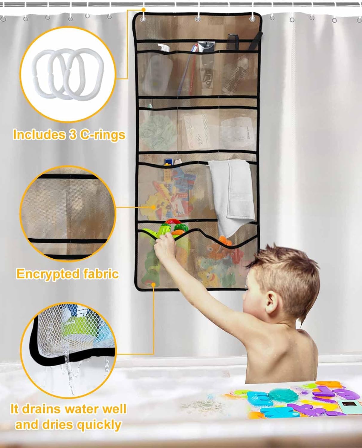 Waterproof Shower Curtain Organizer - 48x72 Brown