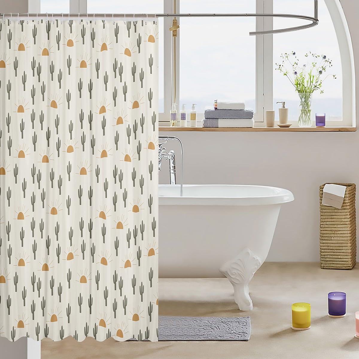 Feelyou Cactus Boho Succulent Shower Curtain for Kids