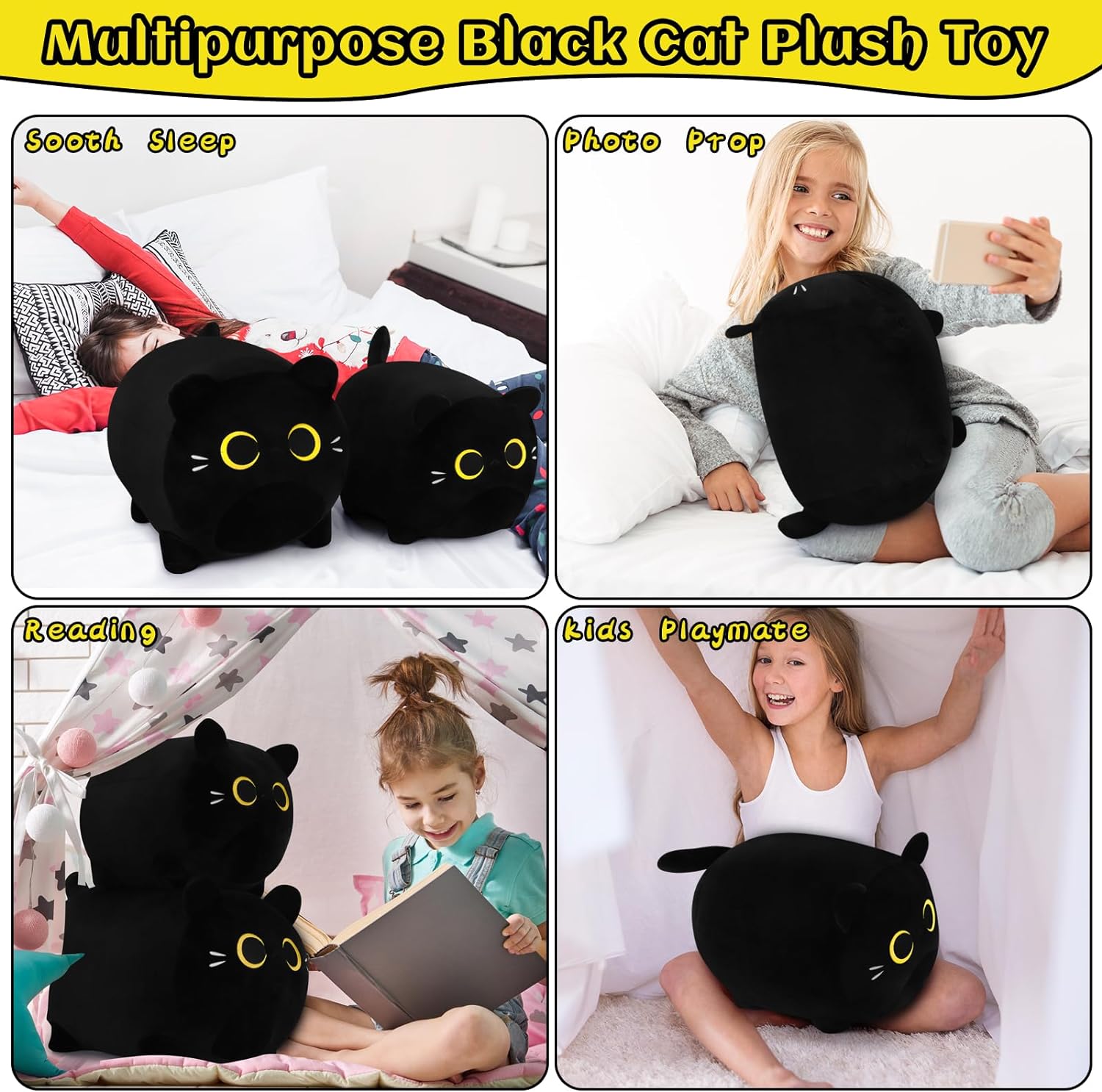 Cuddle-Em Close Ausropriate Beginning Black Cat Plush Pillow