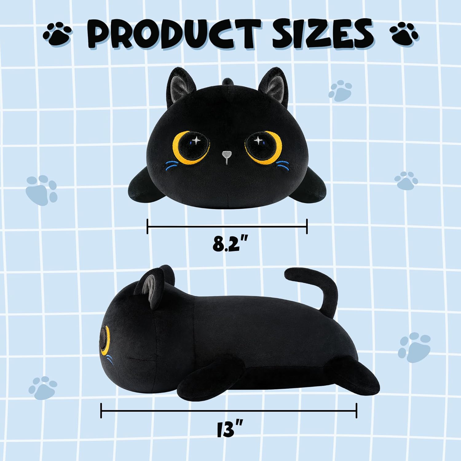 Stuffed Animal Pillow Black Cat Design Cozy for Kids Adults