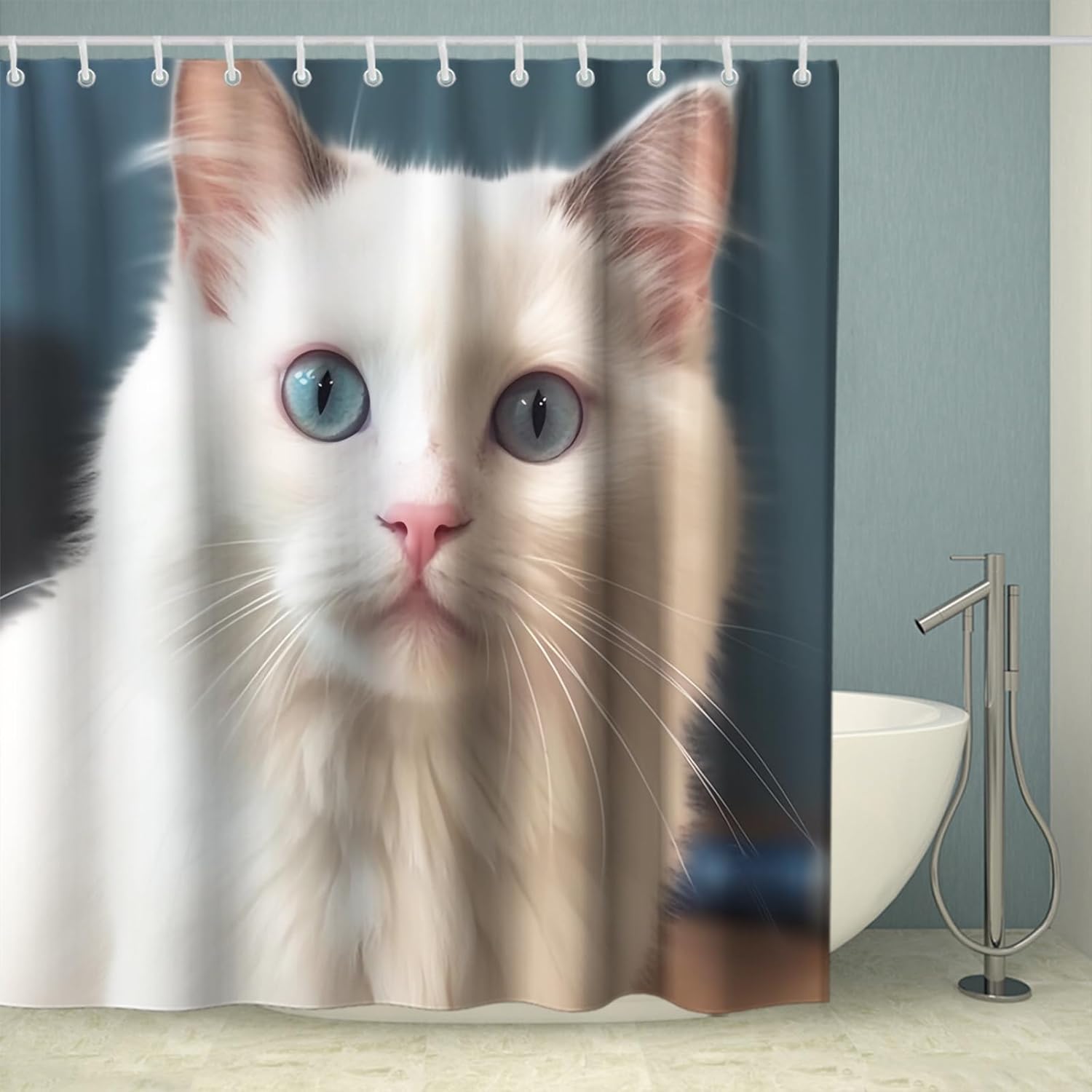 White Cat Bath Curtain